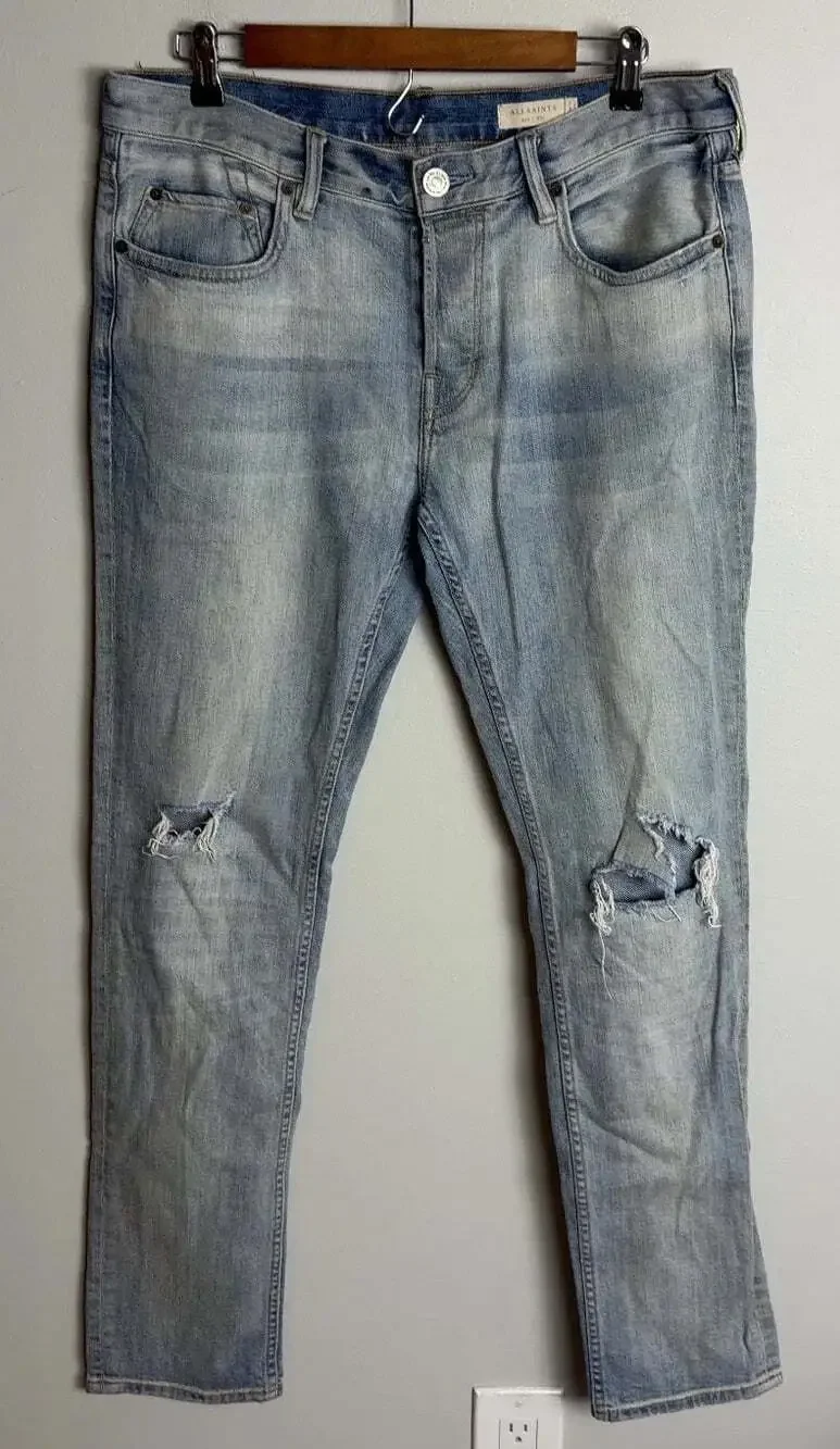 AllSaints Iredell Rex Jeans W32 Light Wash Distressed Denim Men’s